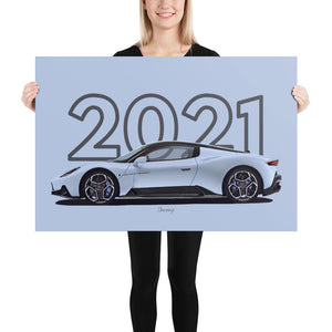 Poster of 2021 Maserati MC20 - White - Model year series - Grey background