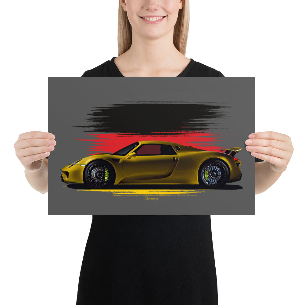 Poster of 2015 Porsche 918 Spyder - Yellow - Origin series