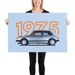 Load image into Gallery viewer, Poster of 1975 Volkswagen Golf GTI Mk1 - Silver - Model year series - Orange background
