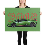 Load image into Gallery viewer, Poster of 2018 Lamborghini Huracan Performante - Green - Model year series - Green background
