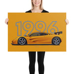 Load image into Gallery viewer, Poster of 1996 McLaren F1 LM - Orange - Model year series - Orange background
