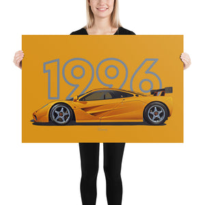 Poster of 1996 McLaren F1 LM - Orange - Model year series - Orange background