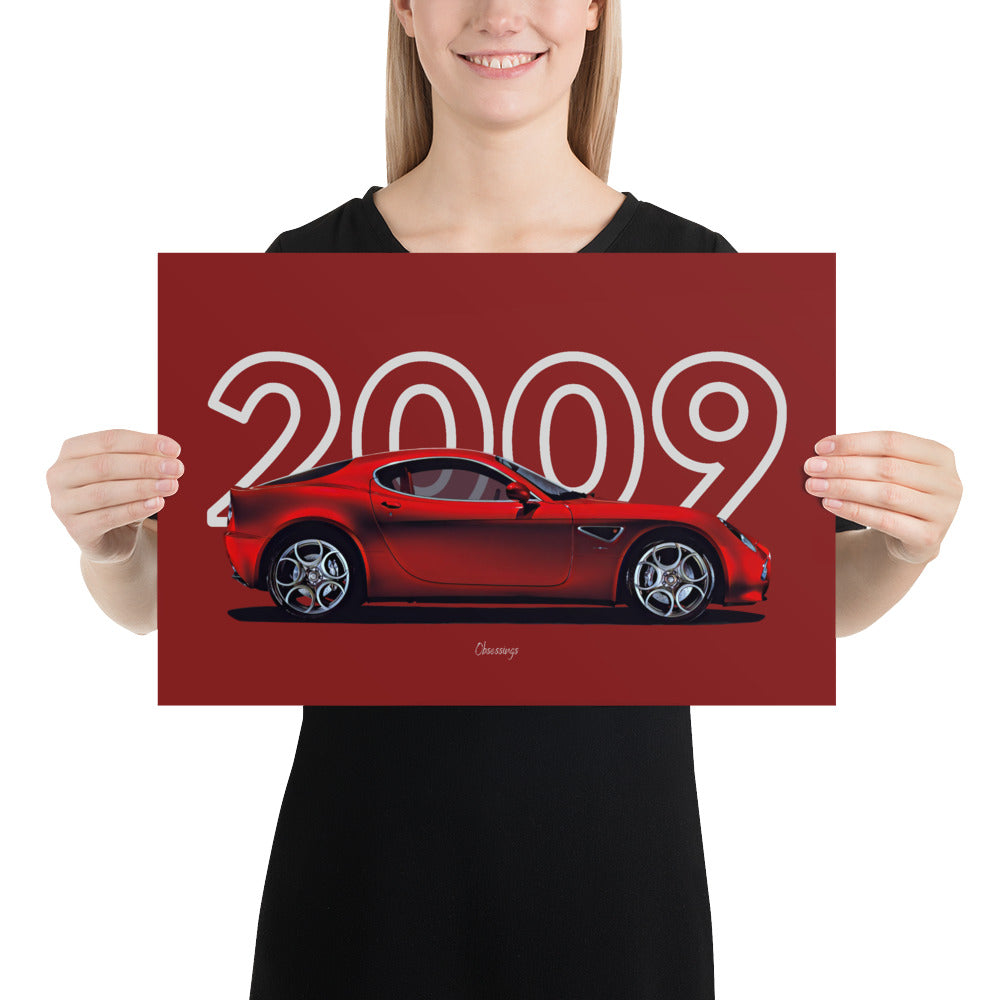 Poster of 2009 Alfa Romeo 8C Competizione - Red - Model year series - Red background