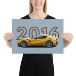 Load image into Gallery viewer, Poster of 2016 Ferrari F12 tdf - Yellow - Model year series - Grey background
