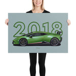 Load image into Gallery viewer, Poster of 2018 Lamborghini Huracan Performante - Green - Model year series - Grey background
