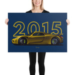 Load image into Gallery viewer, Poster of 2015 Porsche 918 Spyder - Yellow - Model year series - Blue background
