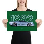 Load image into Gallery viewer, Poster of 1992 Jaguar XJ220 - Silver - Model year series - Green background
