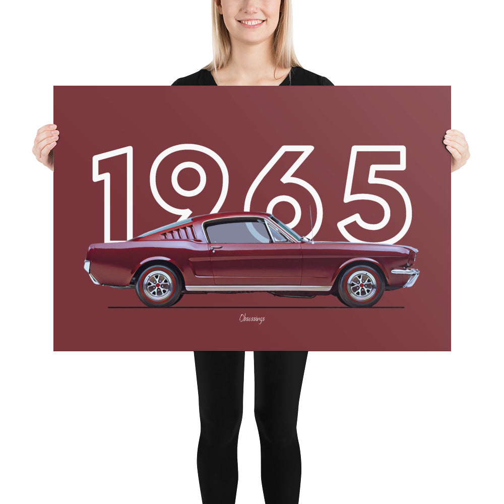 Poster of 1965 Ford Mustang Fastback - Red - Model year series - Red background