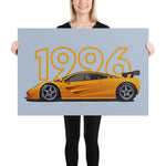 Load image into Gallery viewer, Poster of 1996 McLaren F1 LM - Orange - Model year series - Grey background
