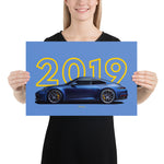 Load image into Gallery viewer, Poster of 2019 Porsche Carrera 4S 992 - Blue - Model year series - Blue background
