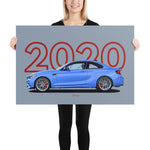 Load image into Gallery viewer, Poster of 2020 BMW M2 CS - Blue - Model year series - Grey background
