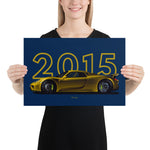 Load image into Gallery viewer, Poster of 2015 Porsche 918 Spyder - Yellow - Model year series - Blue background
