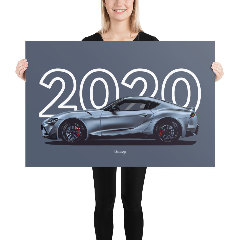 Poster of 2020 Toyota GR Supra - Silver - Model year series - Grey background