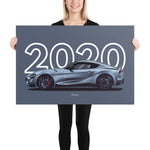 Load image into Gallery viewer, Poster of 2020 Toyota GR Supra - Silver - Model year series - Grey background
