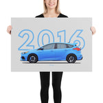 Load image into Gallery viewer, Poster of 2016 Ford Focus RS - Blue - Model year series - Grey background
