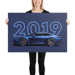 Load image into Gallery viewer, Poster of 2019 Porsche Carrera 4S 992 - Blue - Model year series - Dark blue background
