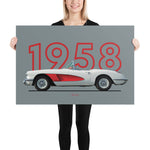 Load image into Gallery viewer, Poster of 1958 Chevrolet Corvette - White red - Model year series - Grey background
