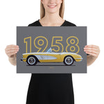 Load image into Gallery viewer, Poster of 1958 Chevrolet Corvette - Yellow white - Model year series - Grey background
