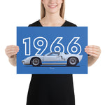 Load image into Gallery viewer, Poster of 1966 Ford GT40 - White Blue - Model year series - Grey background
