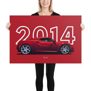 Poster of 2014 Alfa Romeo 4C - Red - Model year series - Red background