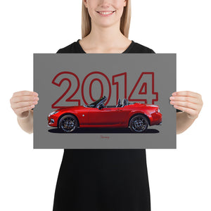 Poster of 2014 Mazda MX-5 Miata 25th Anniversary Edition - 2014 - Red - Model year series - Grey background