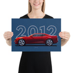 Load image into Gallery viewer, Poster of 2012 Chevrolet Camaro ZL1 - Red - Model year series - Blue background
