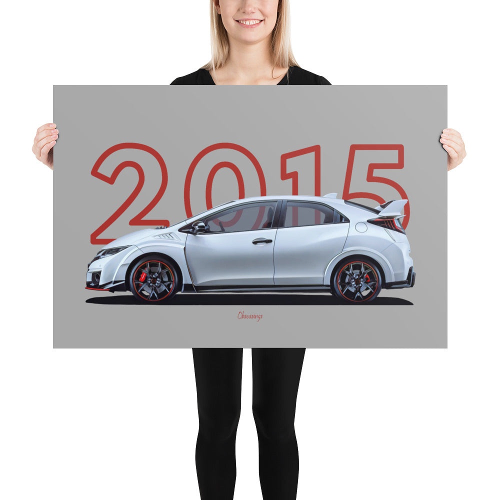 Poster of 2015 Honda Civic Type R - White - Model year series - Grey background