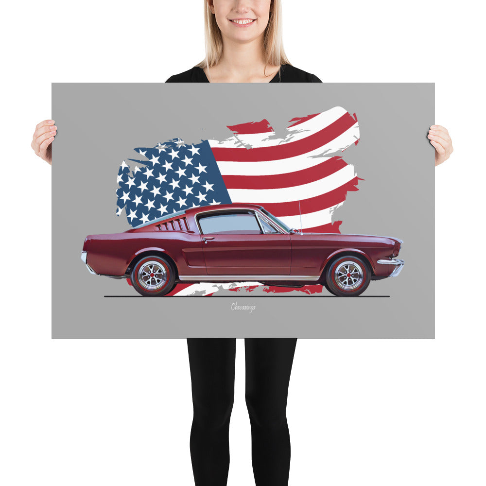 Poster 0f 1965 Ford Mustang Fastback - Red - Origin series