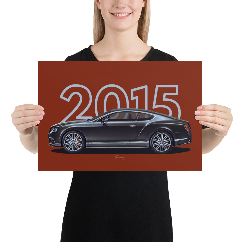 Poster of 2015 Bentley Continental GT Speed - Grey - Model year series - Red background