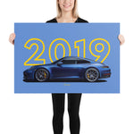 Load image into Gallery viewer, Poster of 2019 Porsche Carrera 4S 992 - Blue - Model year series - Blue background
