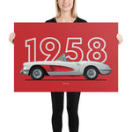 Load image into Gallery viewer, Poster of 1958 Chevrolet Corvette - White red - Model year series - Red background
