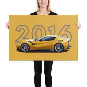 Poster of 2016 Ferrari F12 tdf - Yellow - Model year series - Yellow background