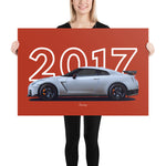 Load image into Gallery viewer, Poster of 2017 Nissan GT-R Nismo - White - Model year series - Red background
