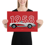 Load image into Gallery viewer, Poster of 1958 Chevrolet Corvette - White red - Model year series - Red background
