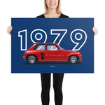 Load image into Gallery viewer, Poster of 1979 Renault 5 Turbo - Red - Model year series - Blue background
