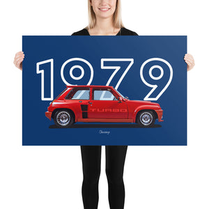 Poster of 1979 Renault 5 Turbo - Red - Model year series - Blue background