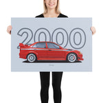 Load image into Gallery viewer, Poster of 2000 Mitsubishi Lancer Evolution VI Tommi Makinen Edition - Red - Model year series - Light grey background
