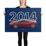 Load image into Gallery viewer, Poster of 2014 - Ferrari 458 Speciale - Red - Model year series - Blue background
