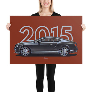 Poster of 2015 Bentley Continental GT Speed - Grey - Model year series - Red background