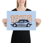 Load image into Gallery viewer, Poster of 1975 Volkswagen Golf GTI Mk1 - Silver - Model year series - Orange background
