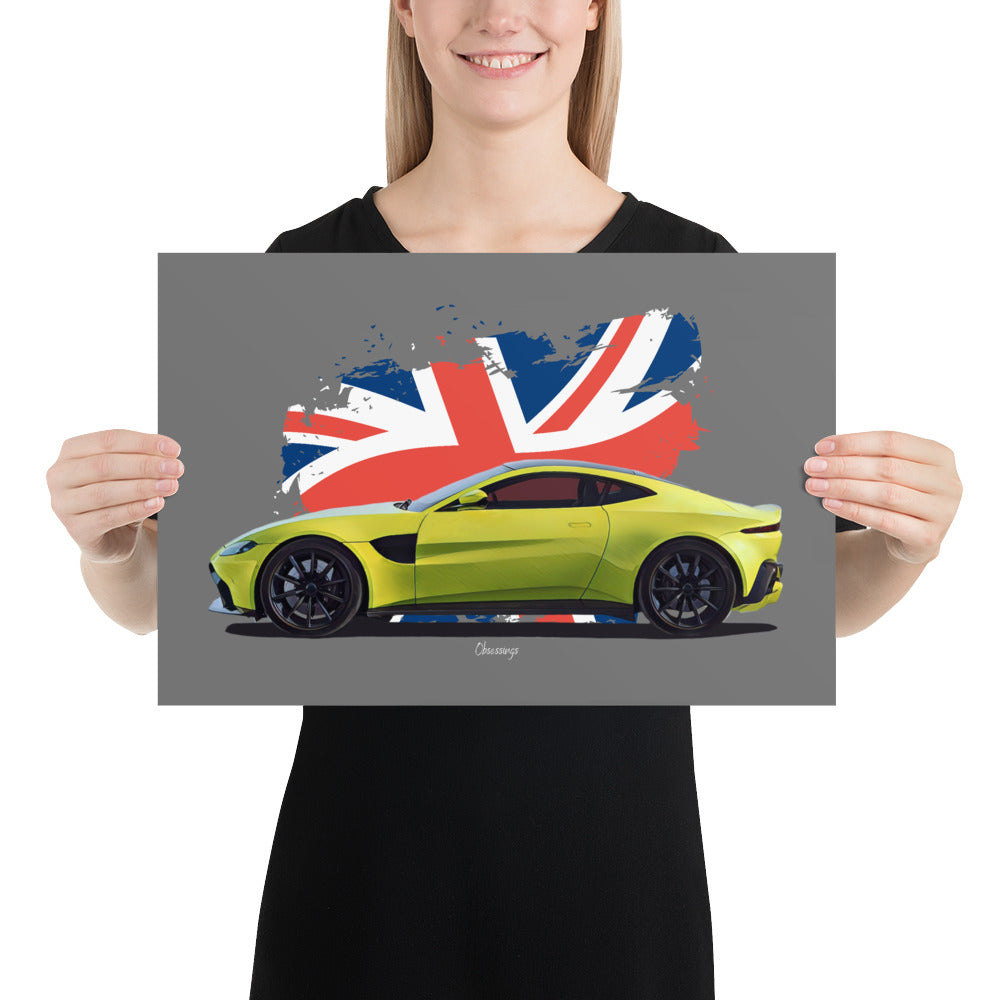 Poster of 2019 Aston Martin V8 Vantage - 2019 - Bright Yellow - Origin series