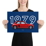 Load image into Gallery viewer, Poster of 1979 Renault 5 Turbo - Red - Model year series - Blue background
