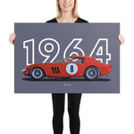 Load image into Gallery viewer, Poster of 1964 Ferrari 250 GTO LM Series II - Red - Model year series - Grey background
