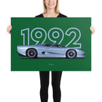 Load image into Gallery viewer, Poster of 1992 Jaguar XJ220 - Silver - Model year series - Green background
