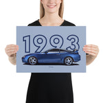 Load image into Gallery viewer, Poster of 1993 Toyota Supra - Blue - Model year series - Light grey background
